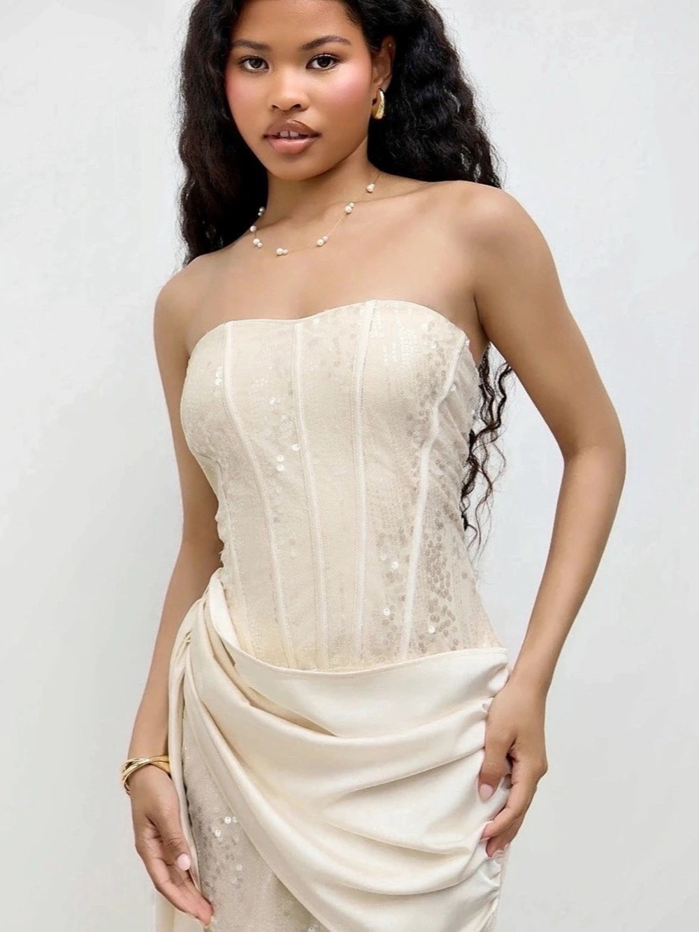 Sequin Corset Mini Dress in Cream New XL